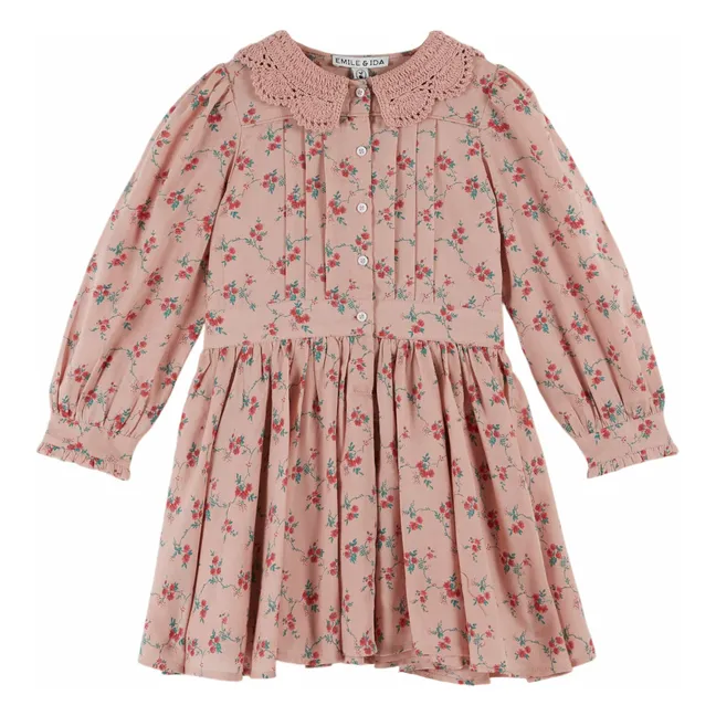 Vestido con cuello de ganchillo | Rosa