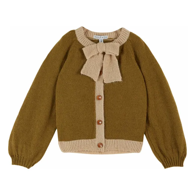 Strickjacke mit Schleife aus Wolle | Karamel