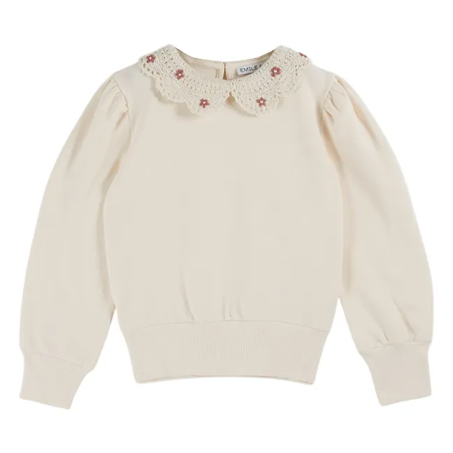 Sweatshirt mit Claudine-Kragen aus Bio-Baumwolle | Cremefarben