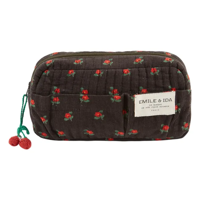Flowered Quilted Pencil Case | Black