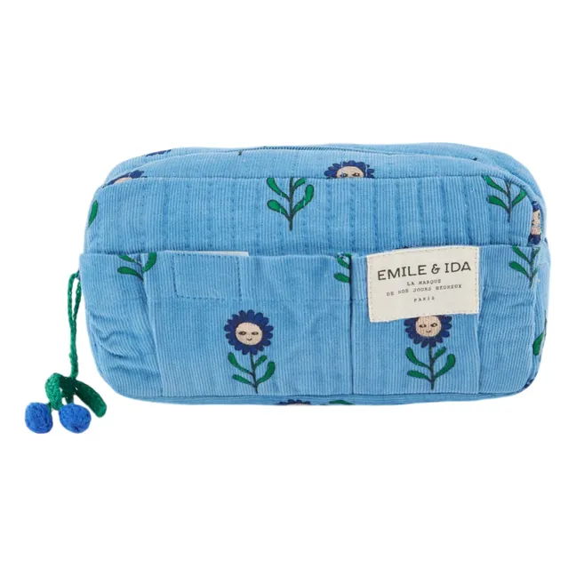 Flower Quilted Pencil Case | Blue