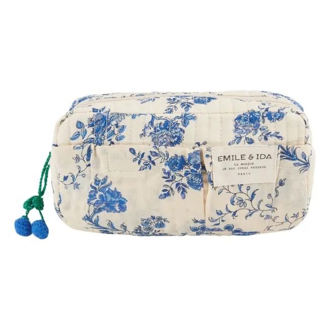 Flowered Quilted Pencil Case | Blue