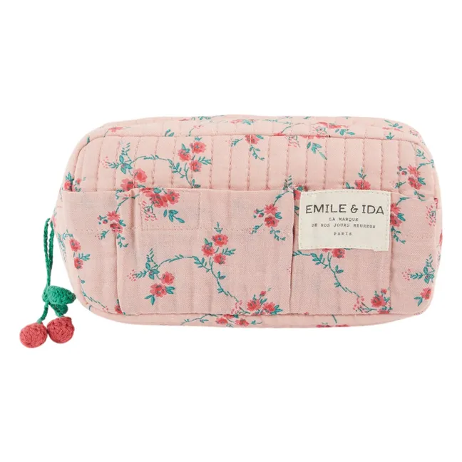 Flowered Quilted Pencil Case | Pink