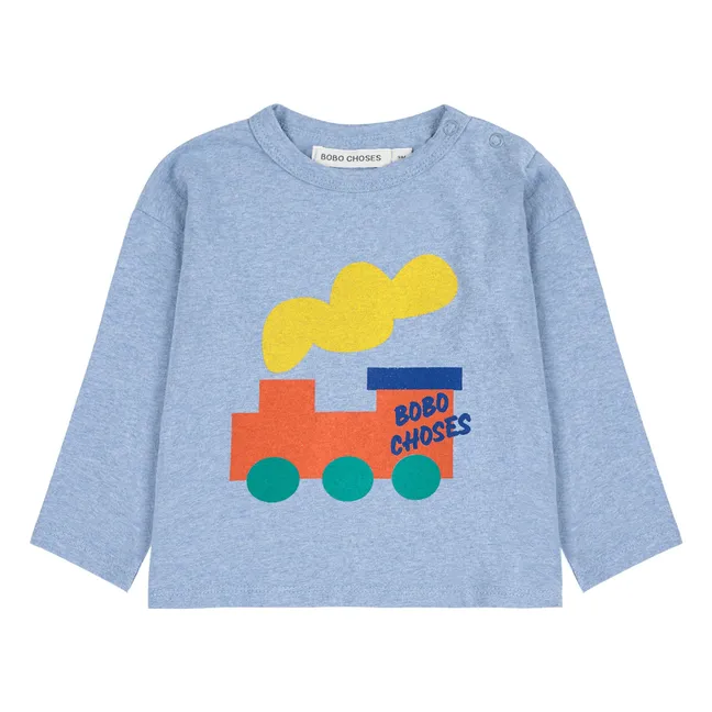 T-shirt Train Coton Bio | Bleu chiné
