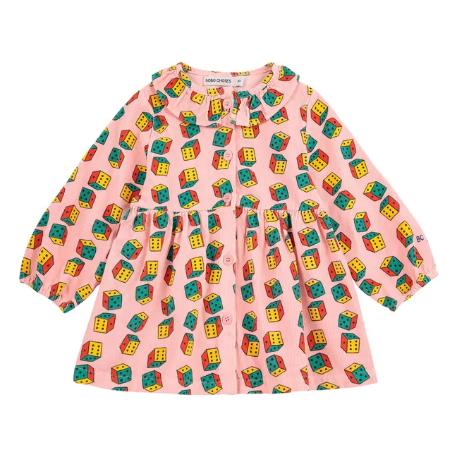 Organic Cotton Corduroy Dice Dress | Pink