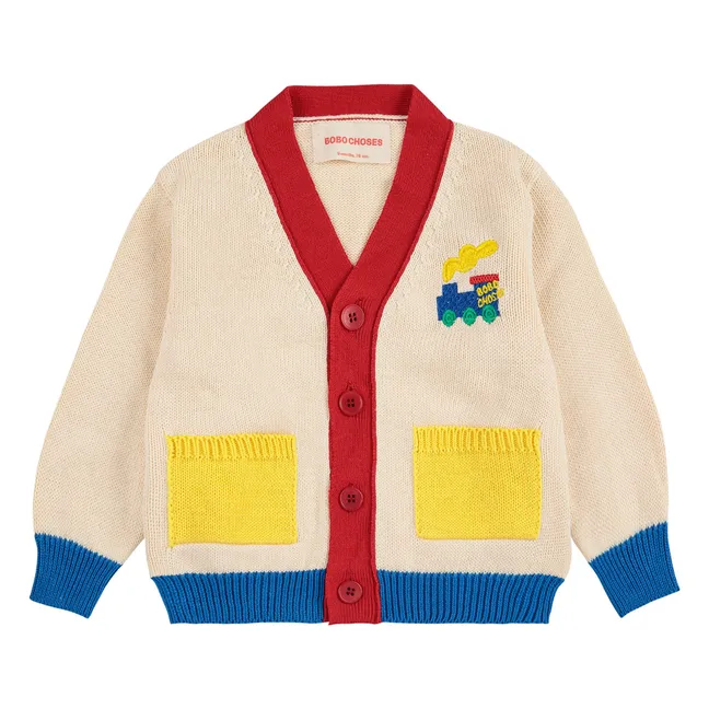 Cardigan Colorblock Train Coton Bio | Ecru