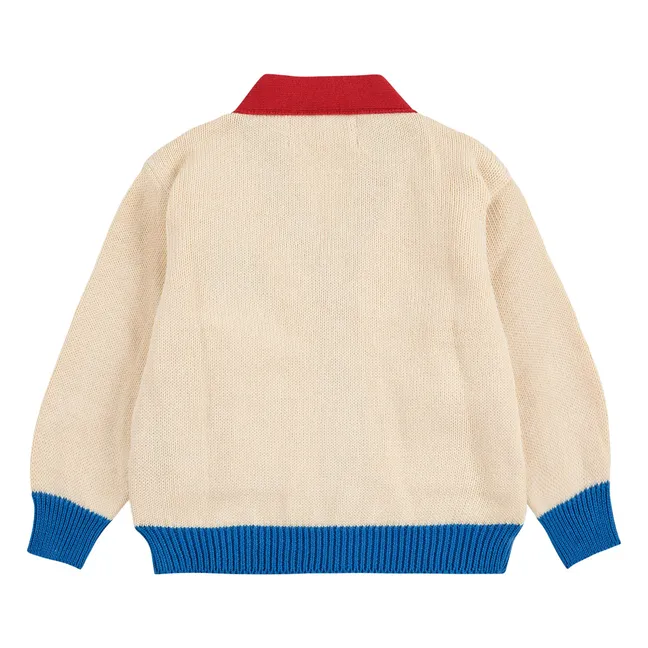 Cardigan Colorblock Train Coton Bio | Ecru