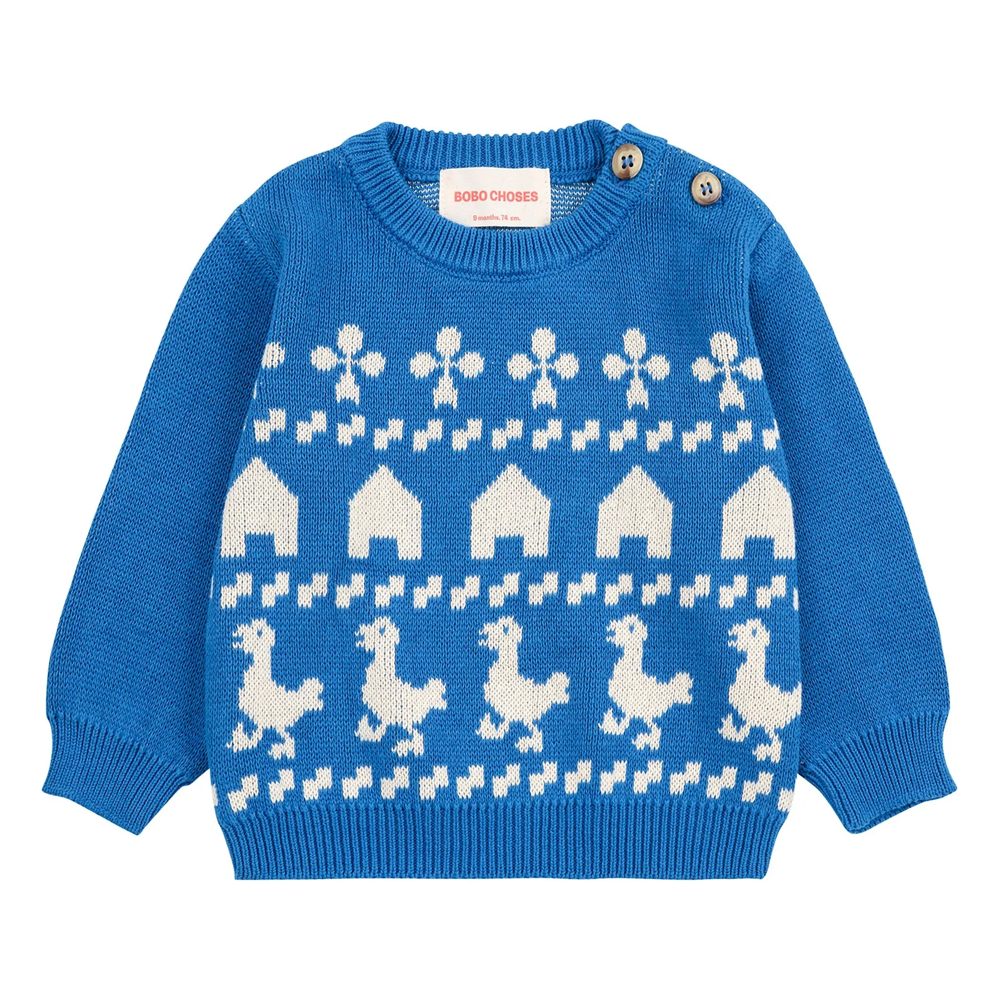 Bobo Choses Blue Farmhouse Knit Organic Cotton Sweater