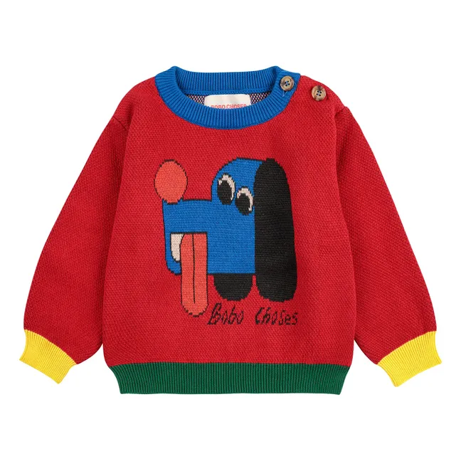 Colorblock Organic Cotton Dog Sweater Baby | Red