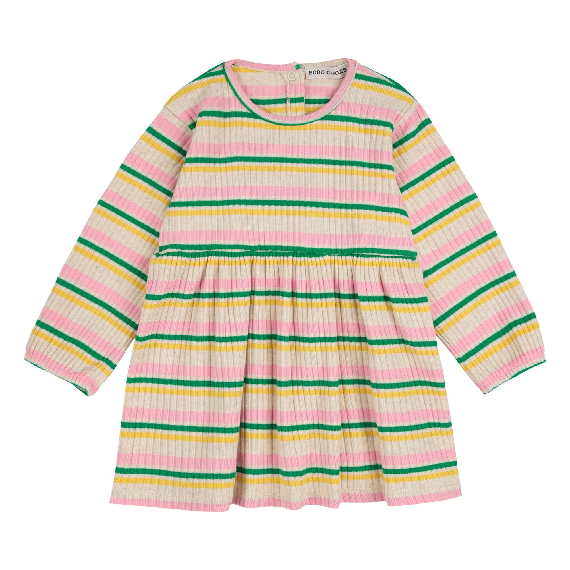 Bobo Choses Ecru Striped Ribbed Organic Cotton Dress