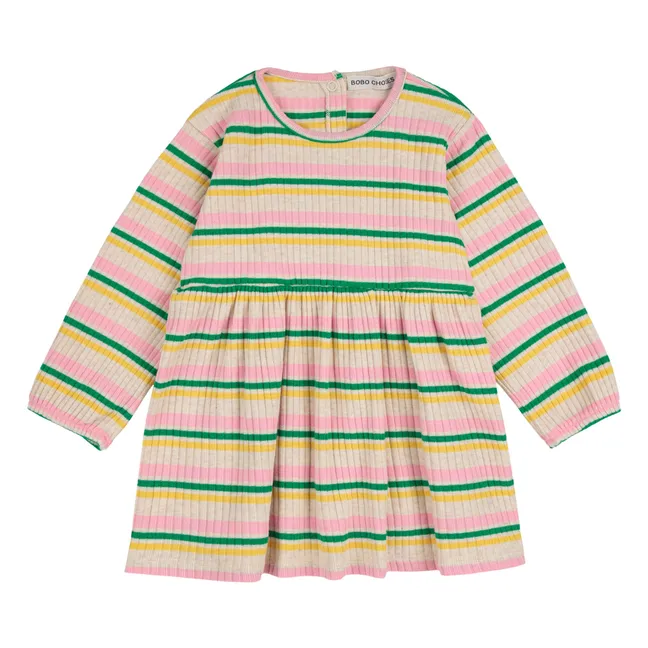 Striped Ribbed Organic Cotton Dress | Ecru