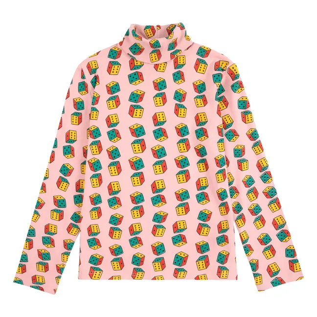 Bio-Baumwollwürfel-Rollkragenpullover | Rosa