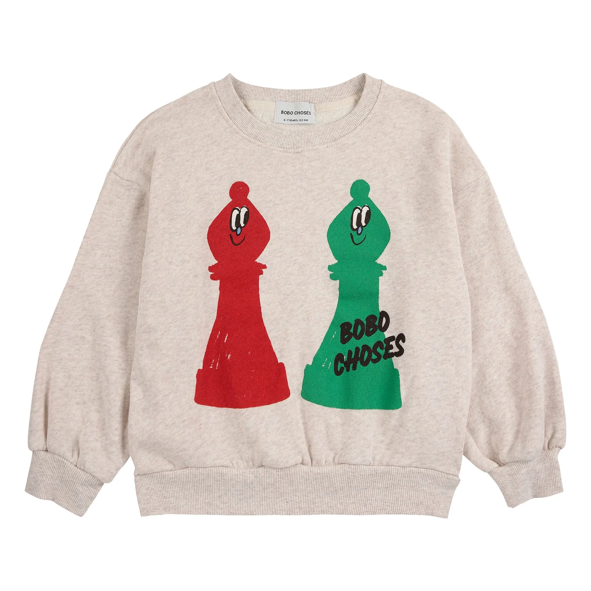 Bobo Choses Heather Beige Chess Sweat Organic Cotton