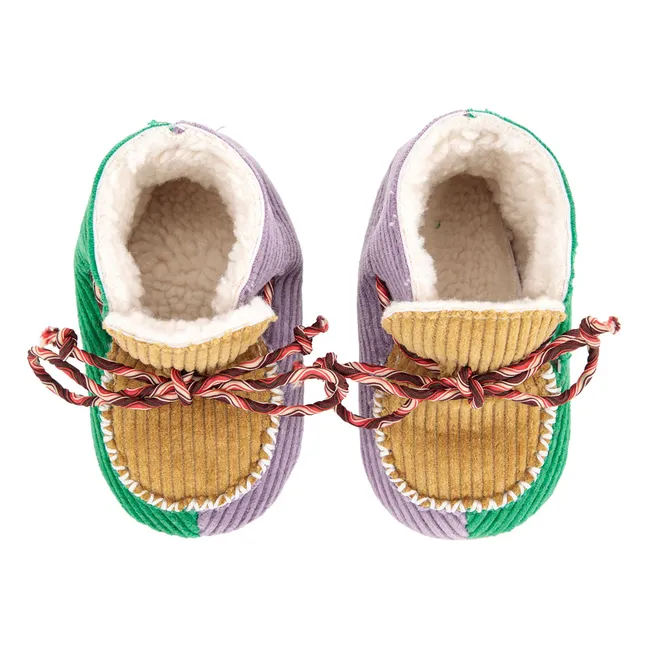 Chaussons Colorblock Velours Côtelé | Marron