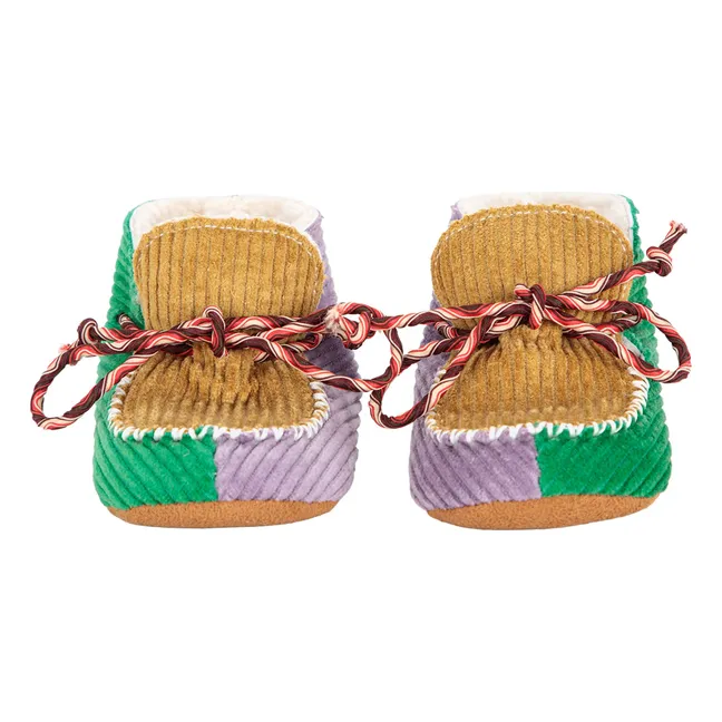 Chaussons Colorblock Velours Côtelé | Marron