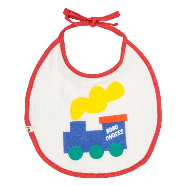 Set of 2 Organic Cotton Gauze Train Bibs | White