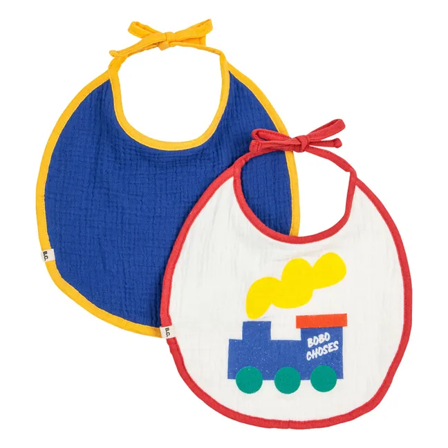 Set of 2 Organic Cotton Gauze Train Bibs | White