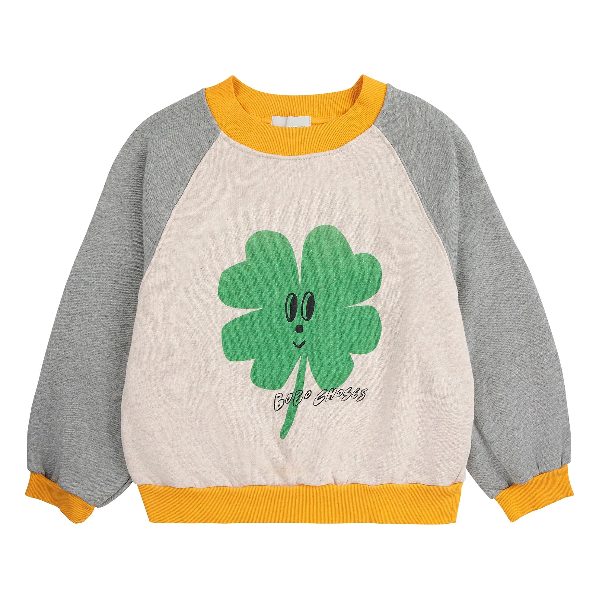 Bobo Choses Heather Beige Colorblock Clover Organic Cotton Sweatshirt