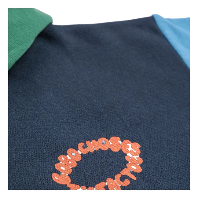 Colorblock-Kapuzenpullover aus Bio-Baumwolle | Blau