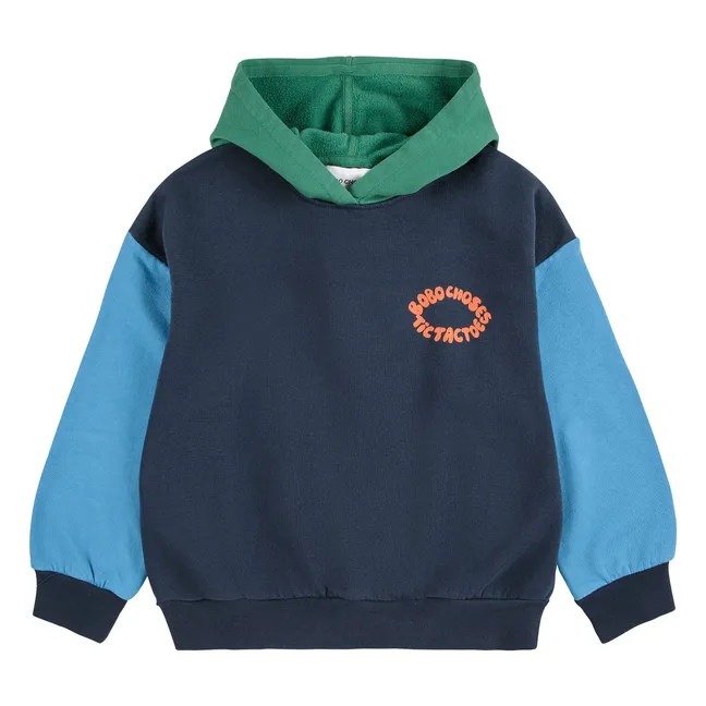 Colorblock-Kapuzenpullover aus Bio-Baumwolle | Blau