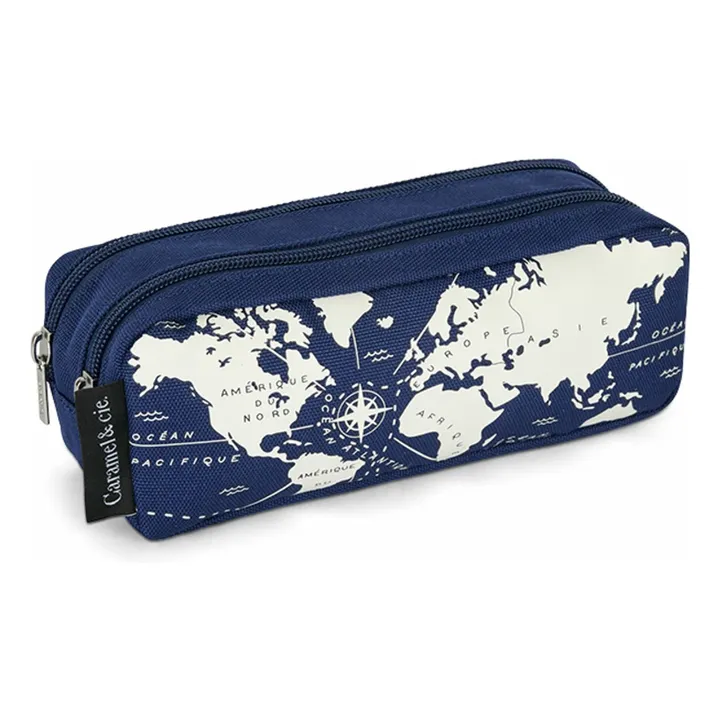 Trousse Double Mappemonde | Bleu marine- Image produit n°0