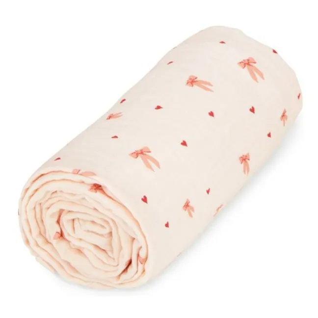 Manta de muselina con lazos | Rosa Pálido