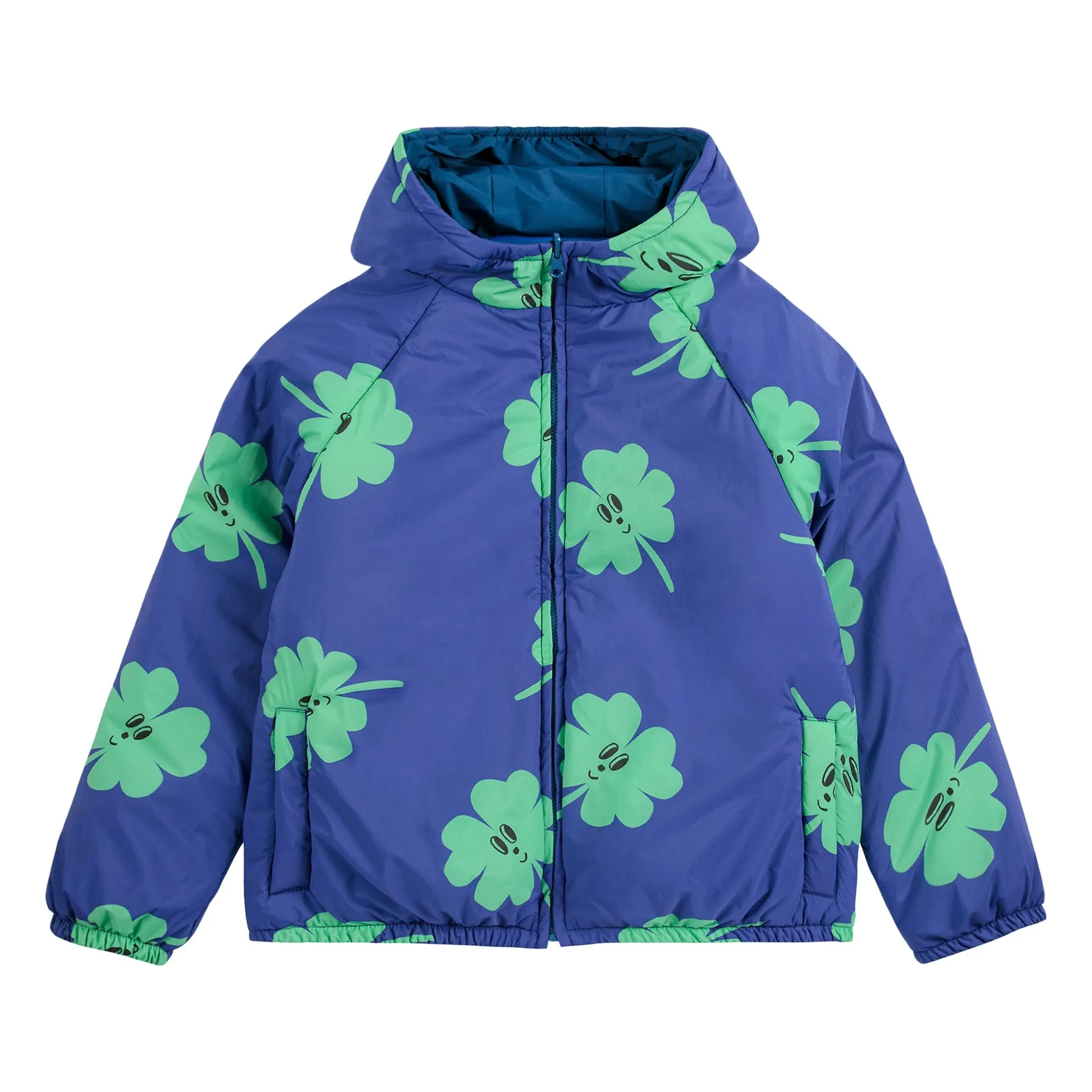 Bobo Choses Purple Reversible Waterproof Jacket Shamrocks Recycled Fibers