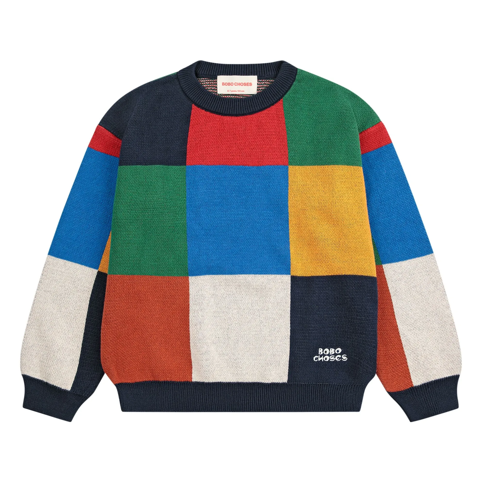Bobo Choses Blue Organic Cotton Check Sweater