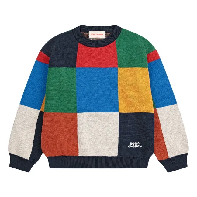 Pull Carreaux Coton Bio | Bleu