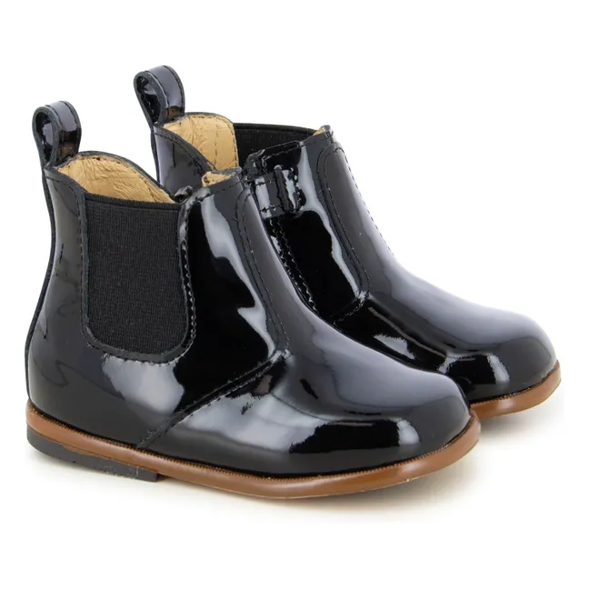 Bottines Zip Elast Vernis | Noir