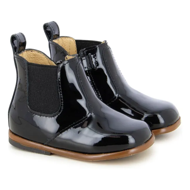 Reißverschluss Elastische Lackstiefel | Schwarz