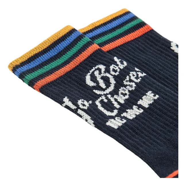 Chaussettes Hautes Tic Tac Toe Coton Bio | Bleu nuit