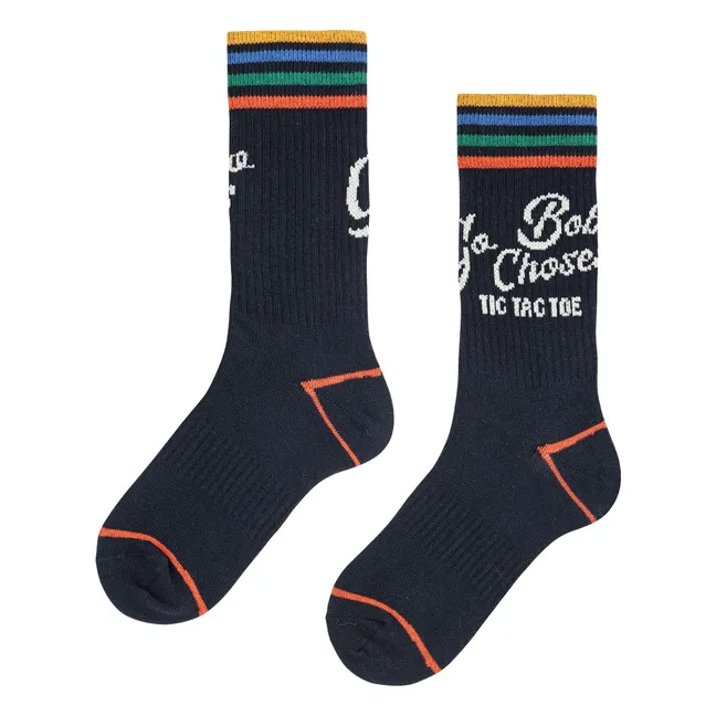 Chaussettes Hautes Tic Tac Toe Coton Bio | Bleu nuit