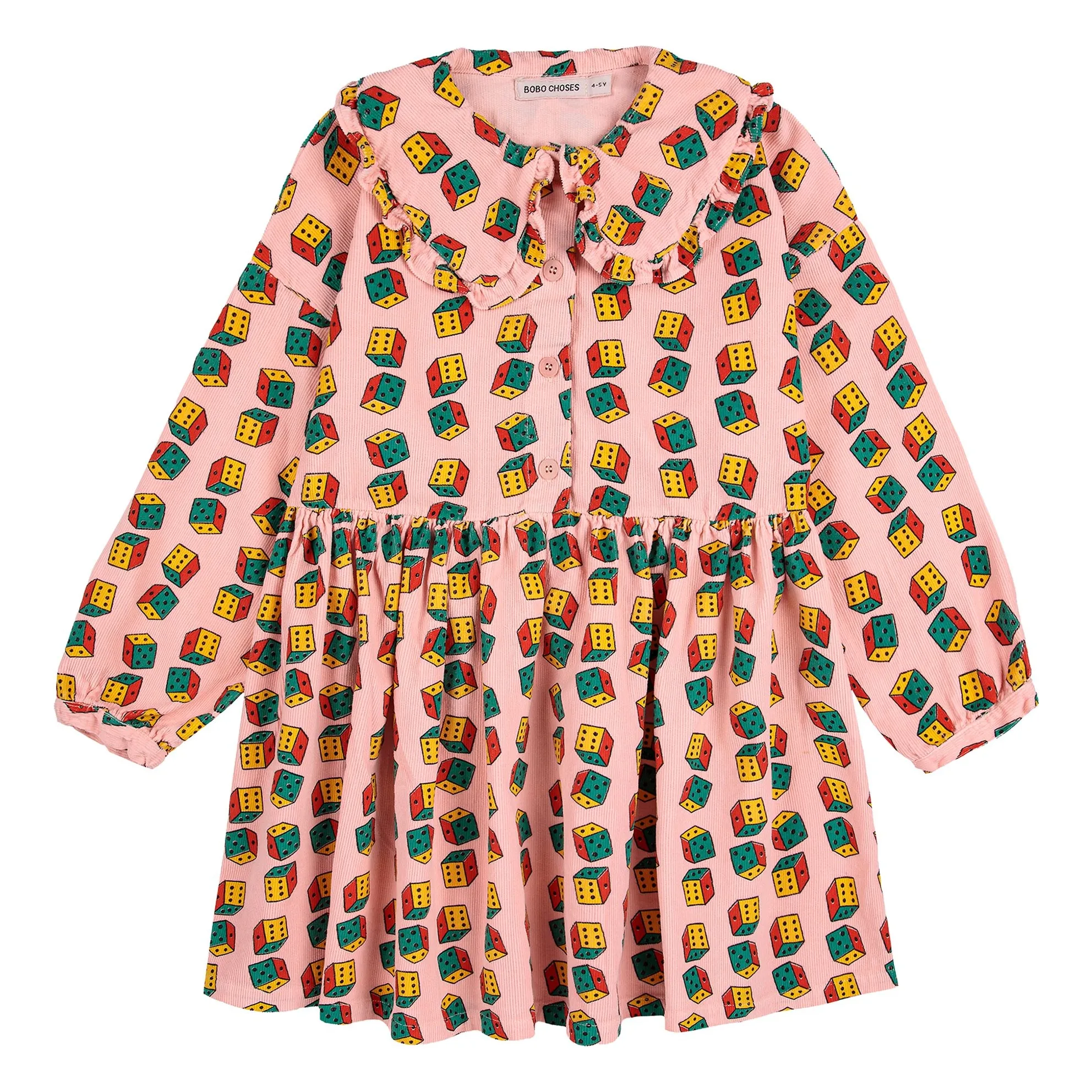 Bobo Choses Pink Organic Cotton Corduroy Dice Collar Dress
