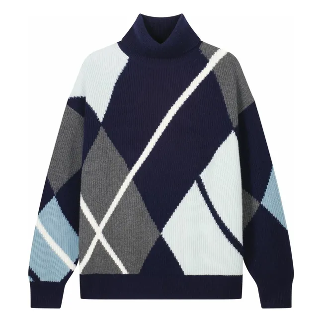 Maglione oversize in cashmere con intarsio argyle | Blu marino