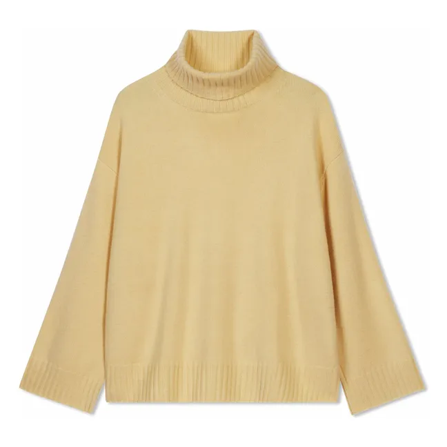 Maglione oversize a coste in cashmere con collo a rotolo | Giallo chiaro