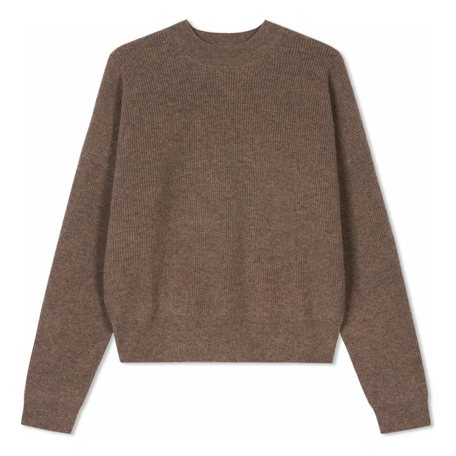 Pull Col Rond Ample Côtes Cachemire | Beige