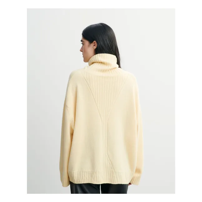 Pull Col Roulé Oversize Côtes Cachemire | Jaune pâle