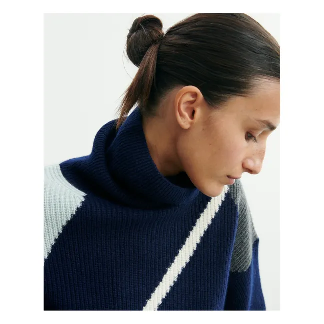 Pull Oversize Argyle Intarsia Cachemire | Bleu marine