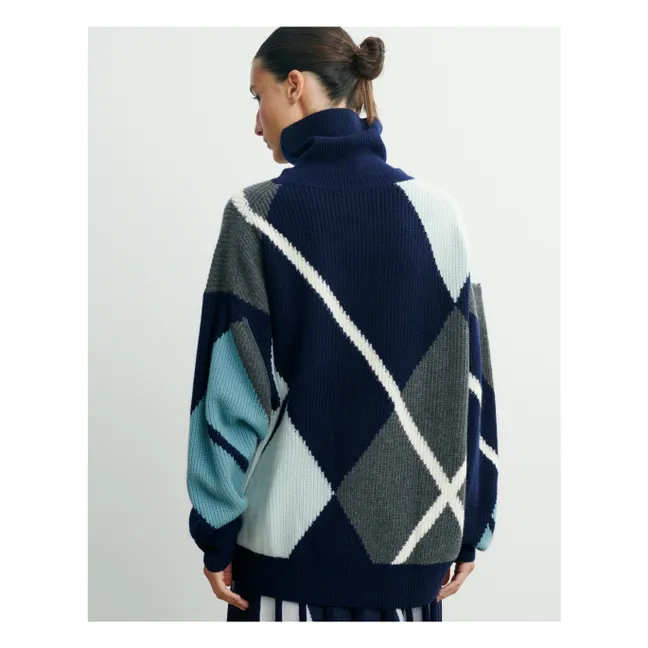 Oversize Argyle Intarsia Cashmere Sweater | Navy blue