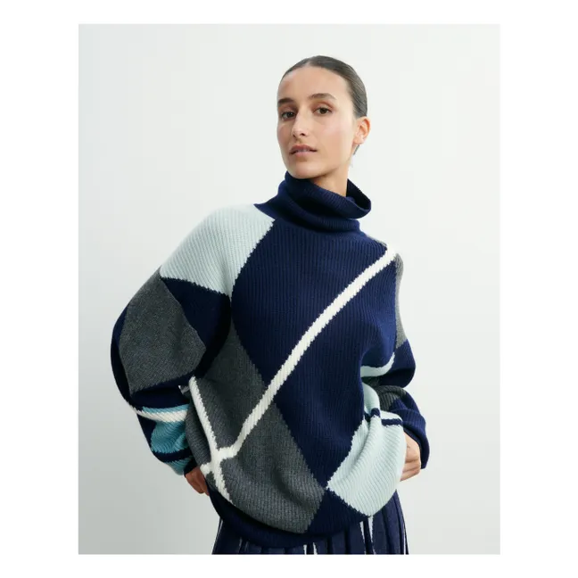 Kaschmirpullover mit Intarsienmuster in Übergröße | Navy