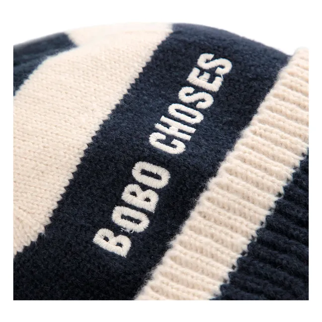 Gestreifte Pompon-Mütze Recycling-Fasern | Seidenfarben