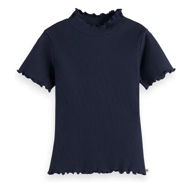 Camiseta de algodón orgánico acanalada | Azul Marino