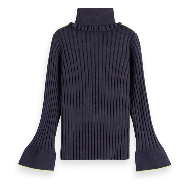 Pull Côtelé Col Roulé | Bleu gris