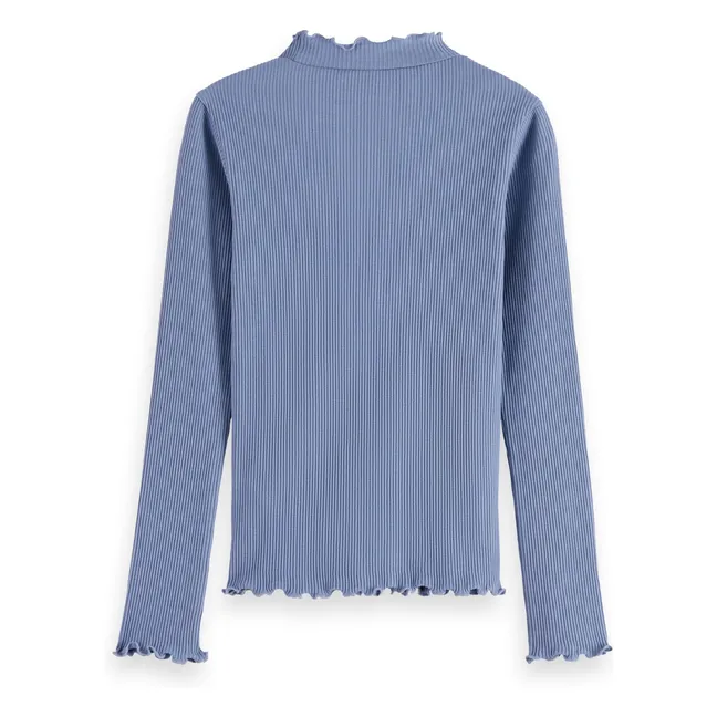 T-shirt Côtelé Col Montant | Bleu