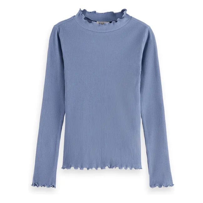 T-shirt Côtelé Col Montant | Bleu