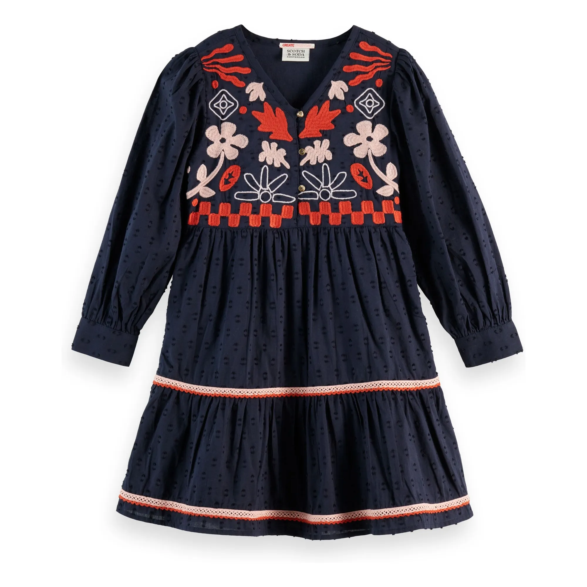 Scotch & Soda Navy Blue Jacquard Embroidered Dress