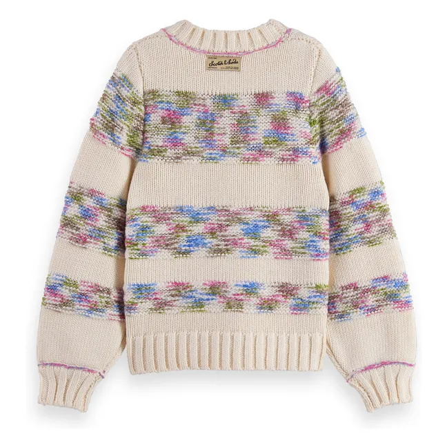 Pull Arc-en-ciel Rayé Fibres Recyclées | Beige