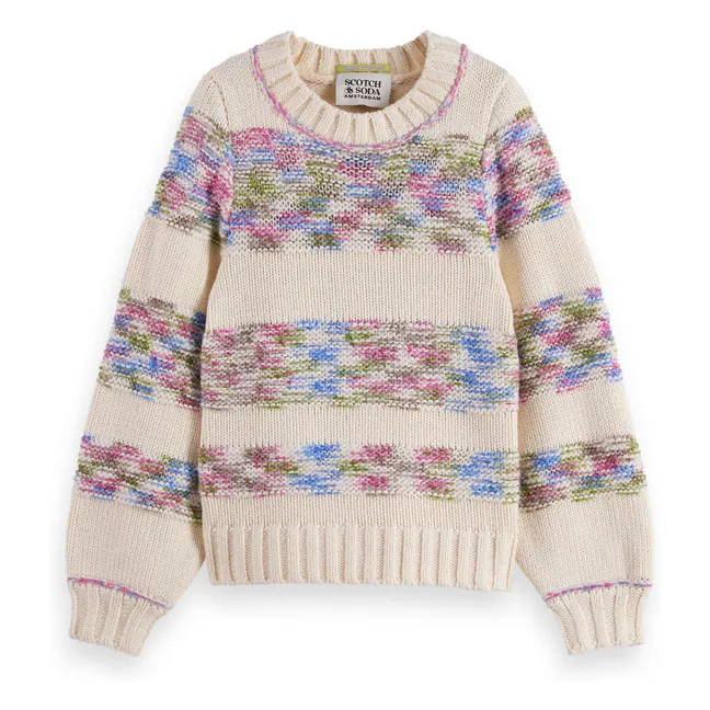 Pull Arc-en-ciel Rayé Fibres Recyclées | Beige