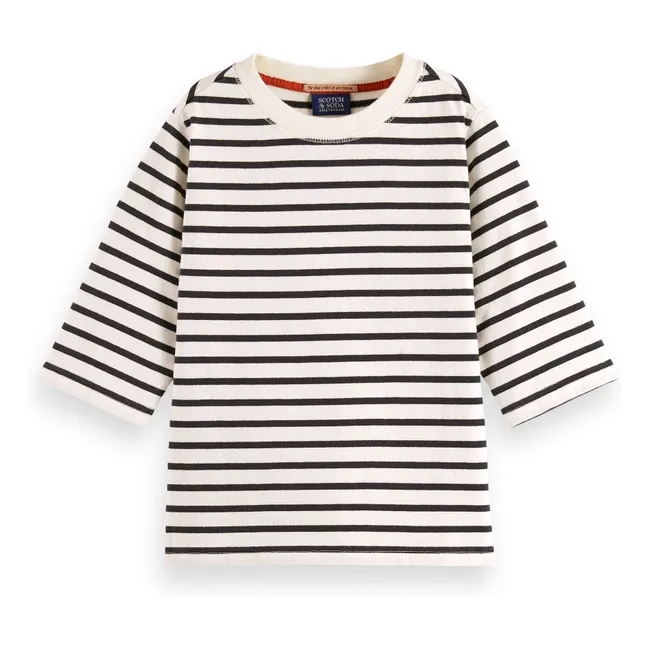 T-shirt Manches 3/4 Rayé | Blanc